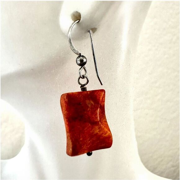 Sterling Silver Fossil Coral Dangle Earrings - Picture 3 of 9